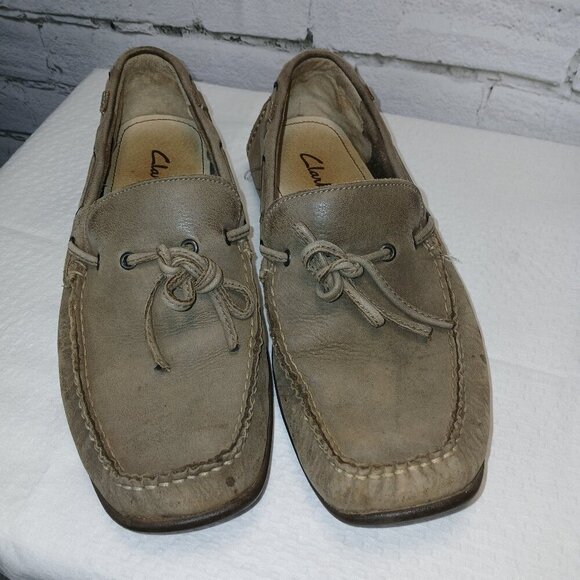 MENS CLARK ACTIVE AIR LEATHER BOAT SHOES, GRAY, SIZE 9.5, GOOD CONDITION - Picture 3 of 9